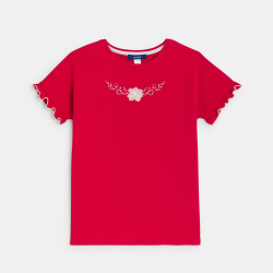 تيشيرت زهري مطرز أحمر للبنات